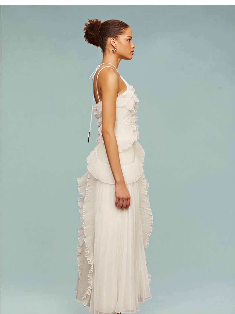 Elegant White Ruffled Halter Midi Dress - Picture 2 of 5